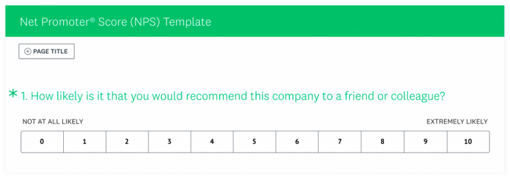 Screenshot of a "net promoter score" survey