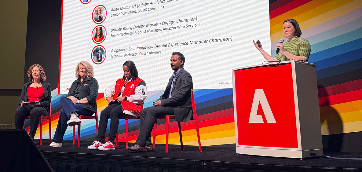 Anita Mummert on stage at Adobe Summit Champions Panel