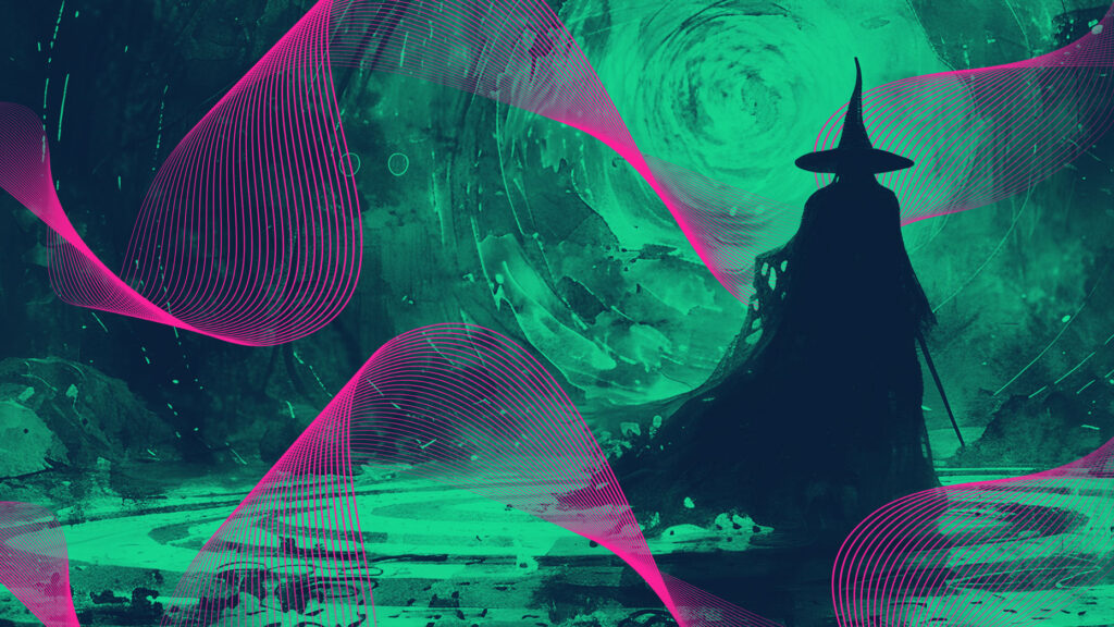 Lady looking behind curtains like in Wizard of Oz