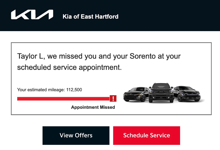 KIA Missed Appointment Email Reminder