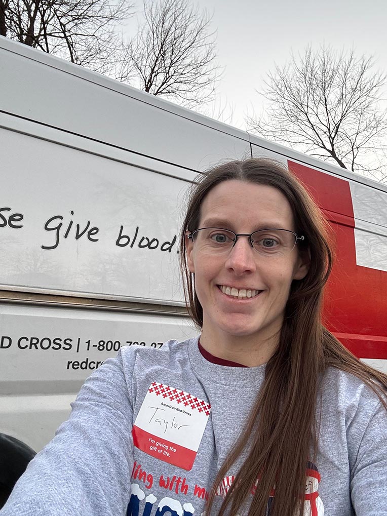 Taylor Cruz giving blood on Xmas