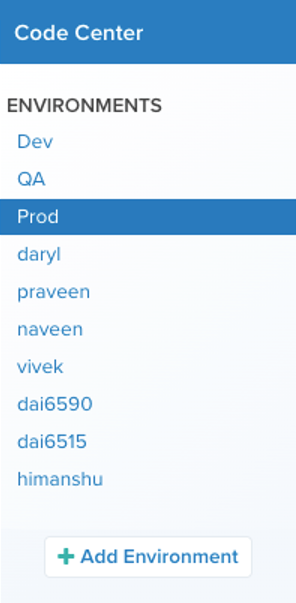 Tealium iQ Code Center Environments Sidebar