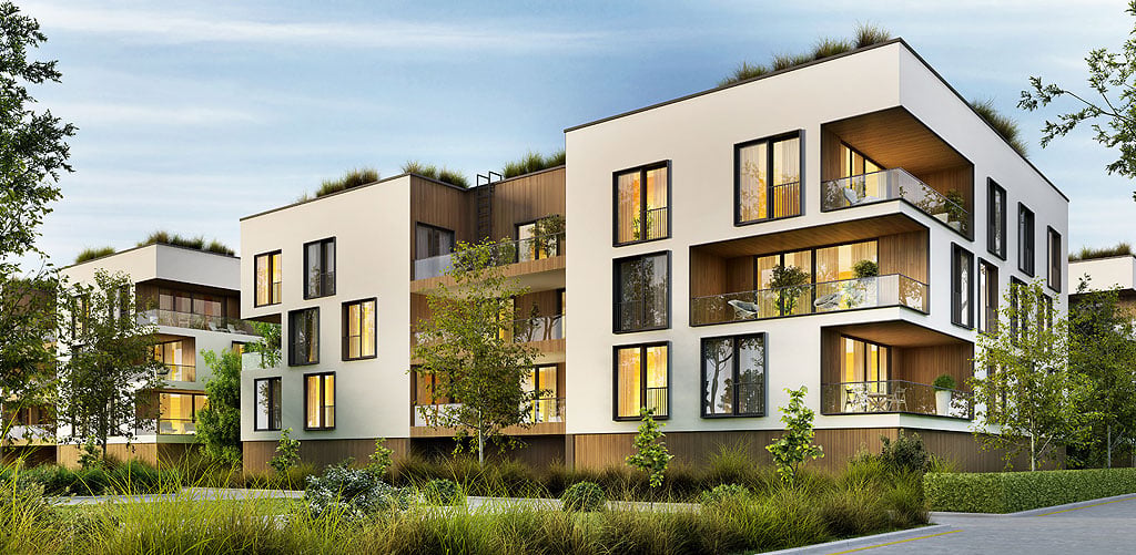 Outside shot of a modern apartment building